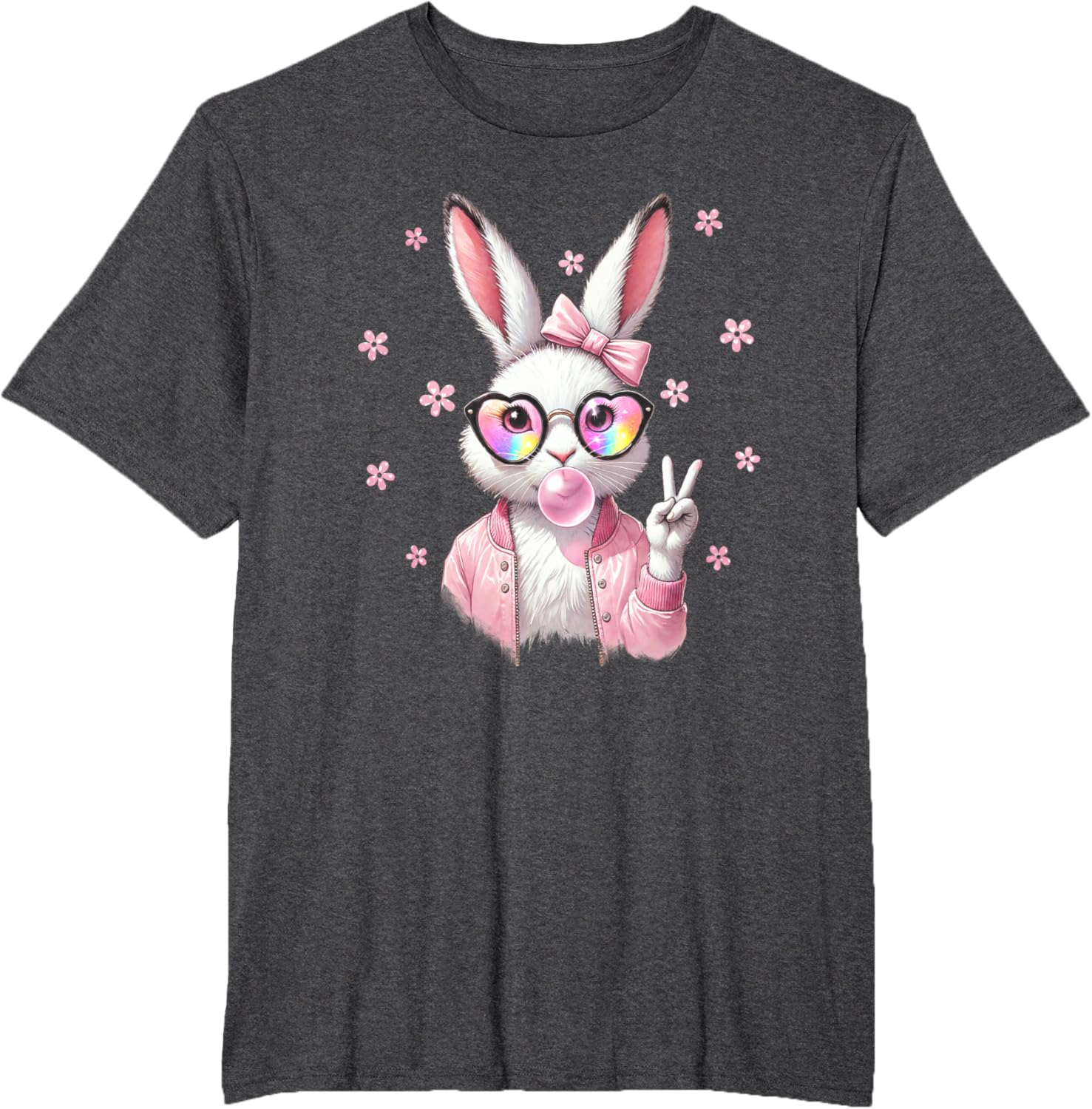 Cute Bunny Rabbit Face Leopard Coquette Bow Happy Easter Day T-Shirt