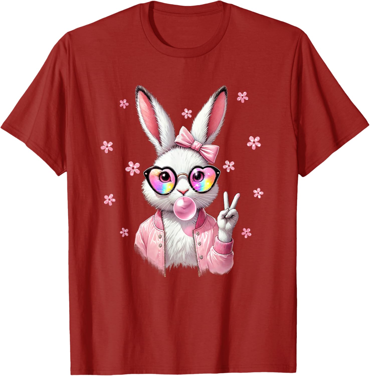 Cute Bunny Rabbit Face Leopard Coquette Bow Happy Easter Day T-Shirt