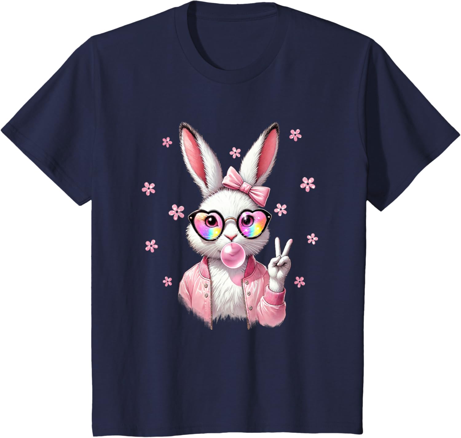 Cute Bunny Rabbit Face Leopard Coquette Bow Happy Easter Day T-Shirt