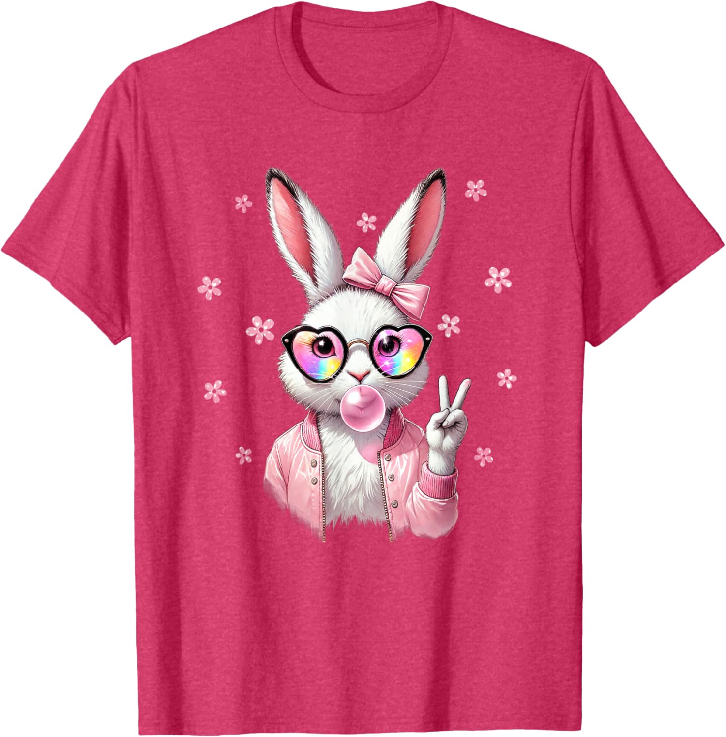 Cute Bunny Rabbit Face Leopard Coquette Bow Happy Easter Day T-Shirt