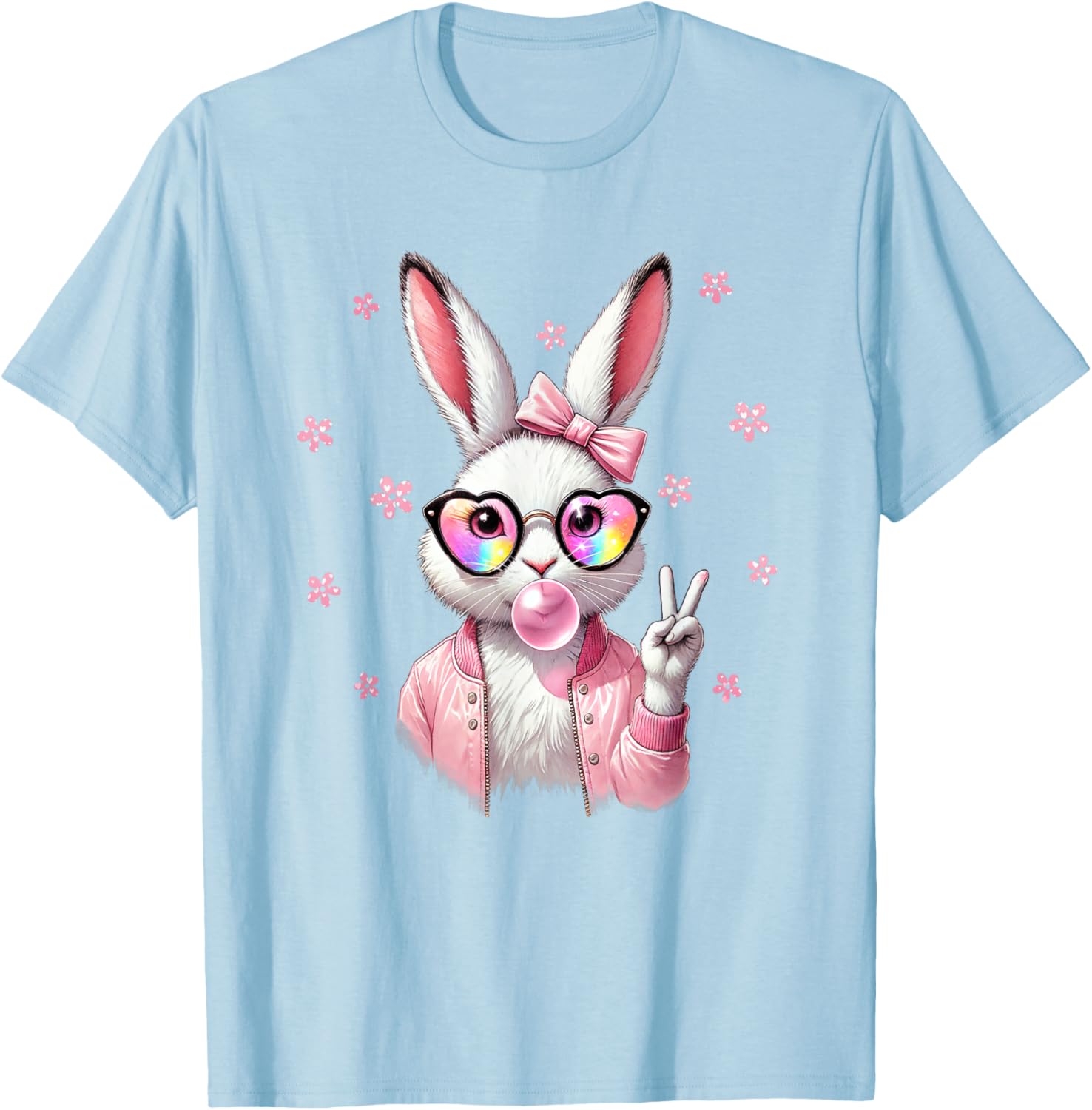 Cute Bunny Rabbit Face Leopard Coquette Bow Happy Easter Day T-Shirt