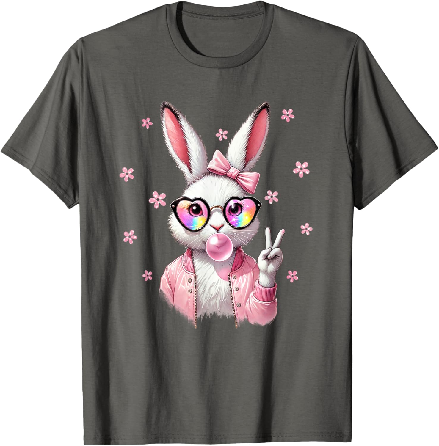 Cute Bunny Rabbit Face Leopard Coquette Bow Happy Easter Day T-Shirt