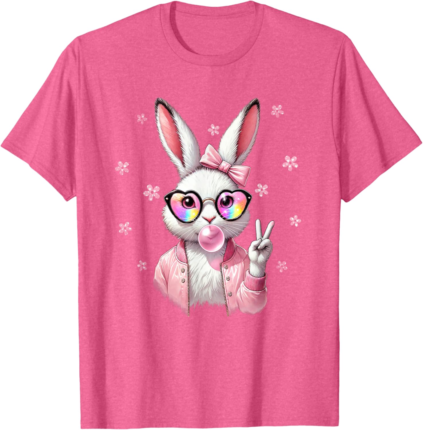 Cute Bunny Rabbit Face Leopard Coquette Bow Happy Easter Day T-Shirt