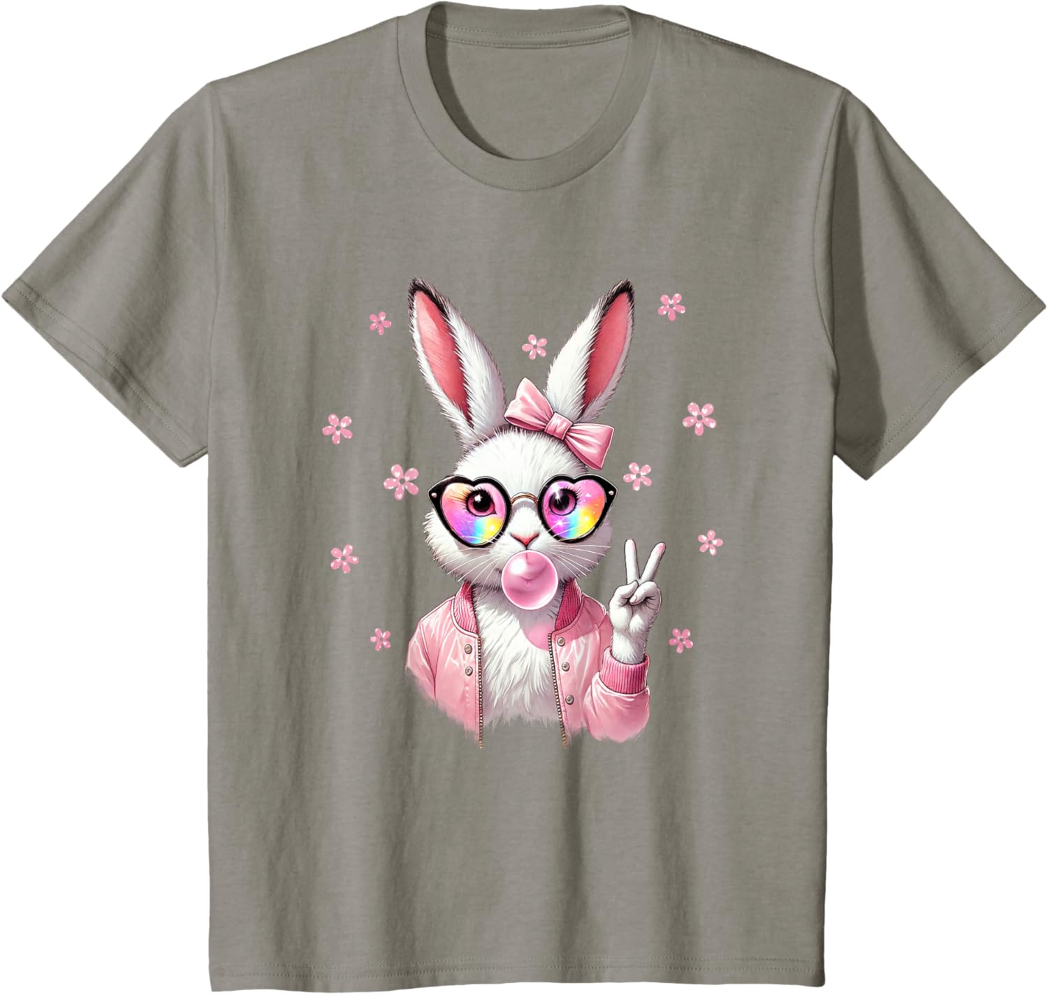 Cute Bunny Rabbit Face Leopard Coquette Bow Happy Easter Day T-Shirt