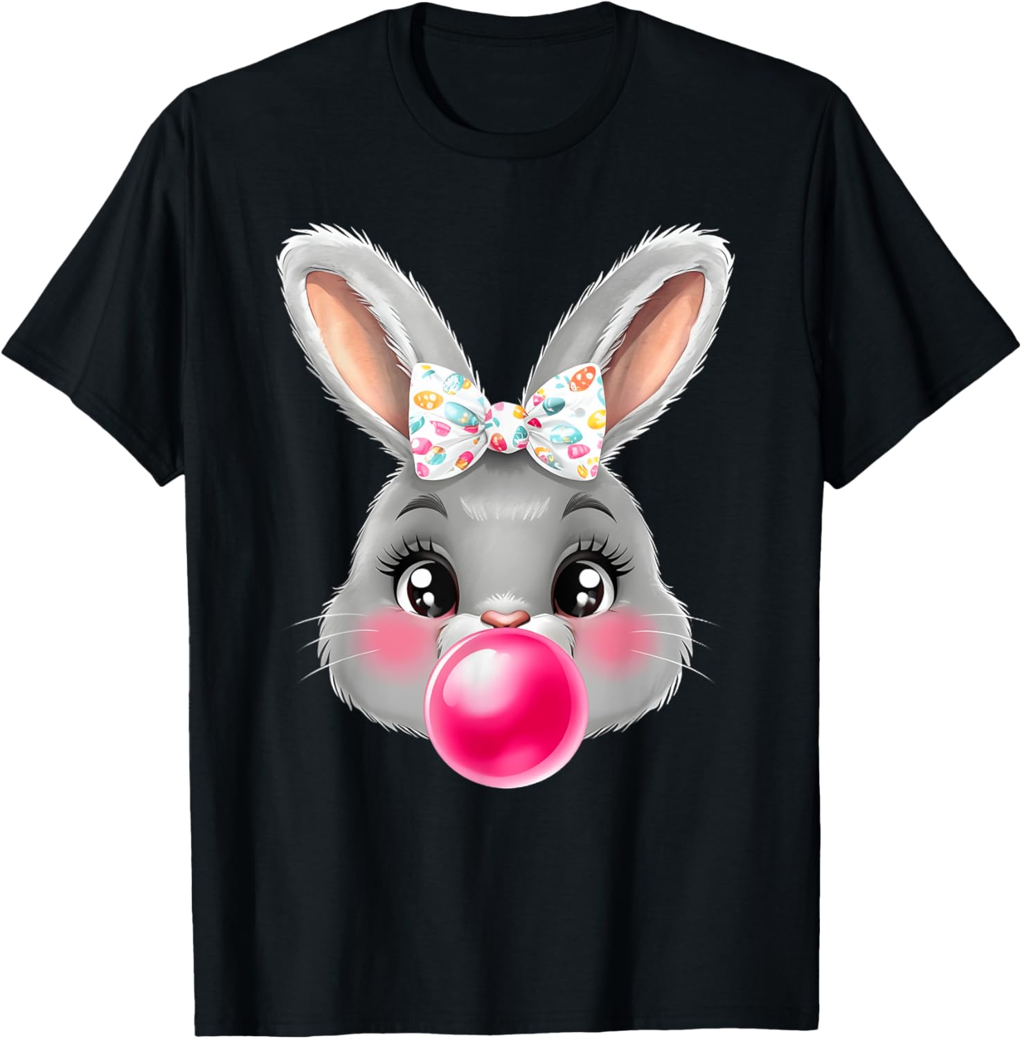 Cute Bunny Rabbit Face With Coquette Bow Glasses Bubblegum T-Shirt