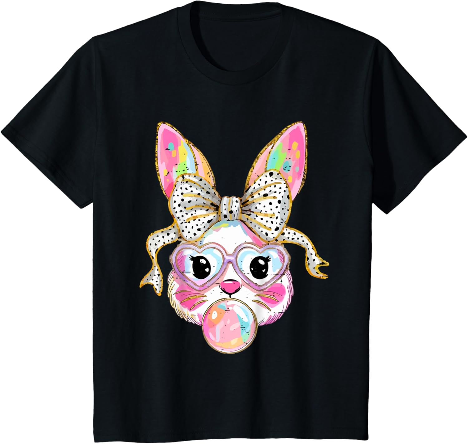 Cute Coquette Bow Bunny Face Sunglasses Happy Easter Day T-Shirt