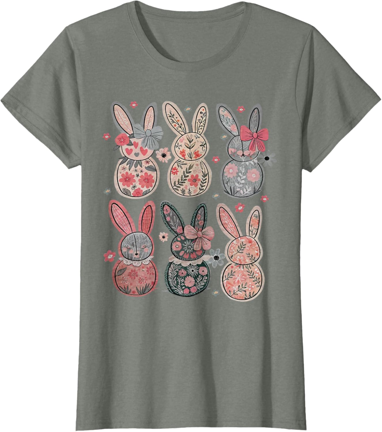 Cute Coquette Bow Easter Bunny Spring Flowers Pattern T-Shirt