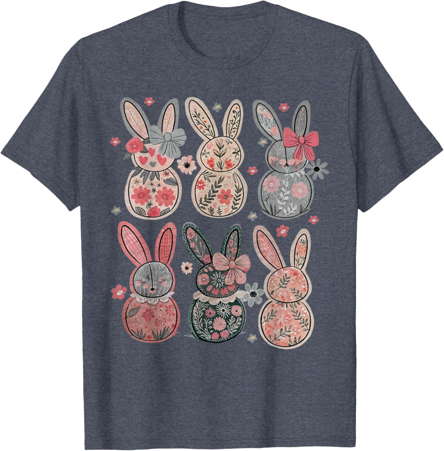 Cute Coquette Bow Easter Bunny Spring Flowers Pattern T-Shirt