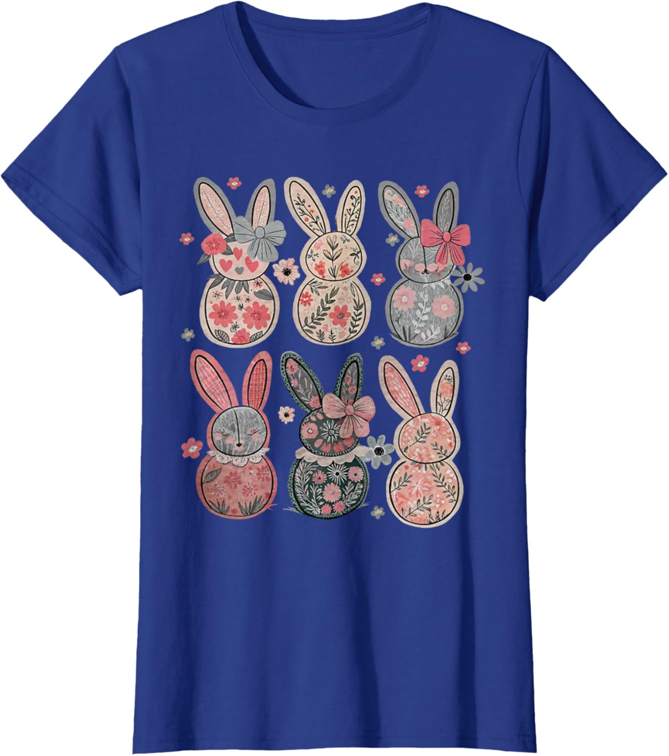 Cute Coquette Bow Easter Bunny Spring Flowers Pattern T-Shirt