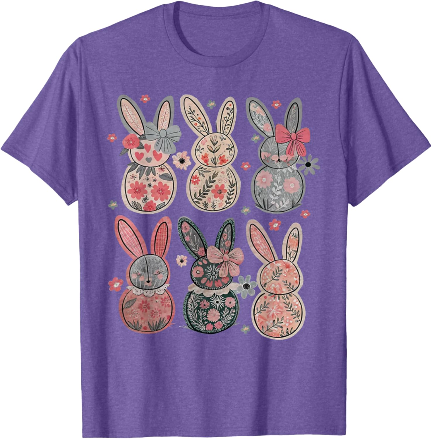 Cute Coquette Bow Easter Bunny Spring Flowers Pattern T-Shirt