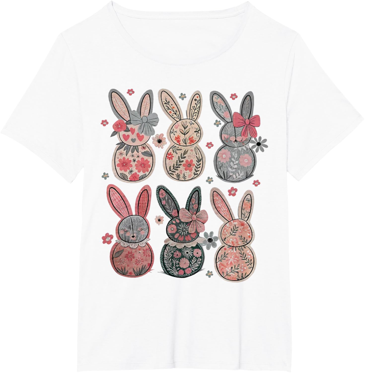 Cute Coquette Bow Easter Bunny Spring Flowers Pattern T-Shirt