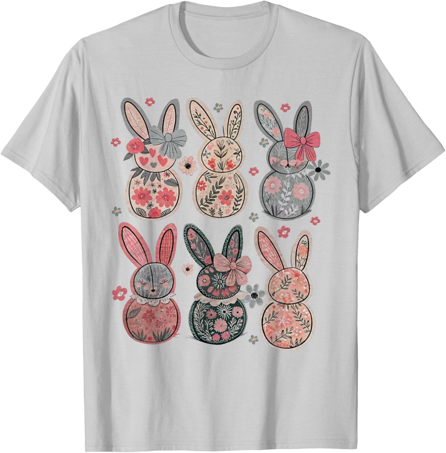 Cute Coquette Bow Easter Bunny Spring Flowers Pattern T-Shirt