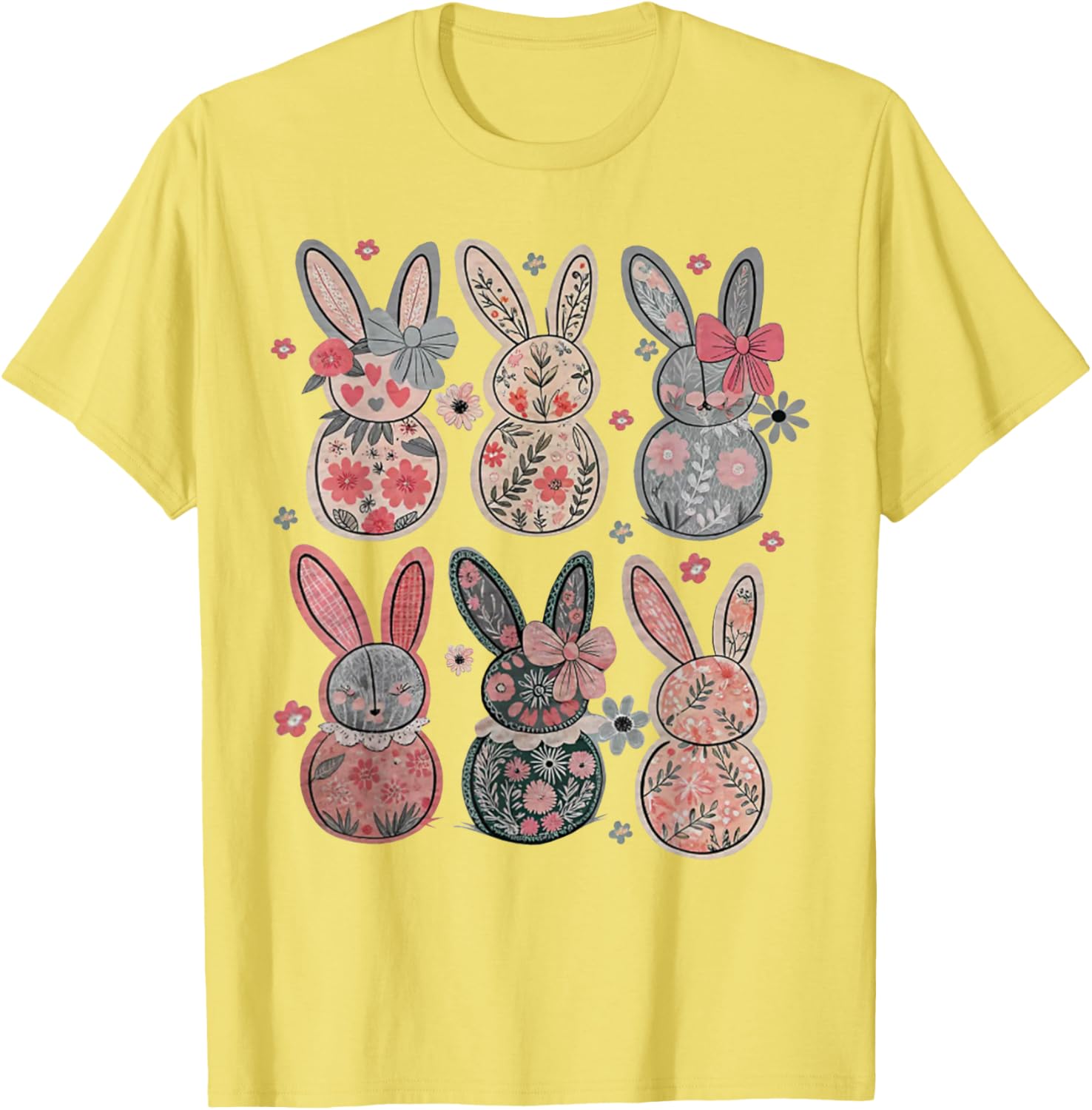 Cute Coquette Bow Easter Bunny Spring Flowers Pattern T-Shirt