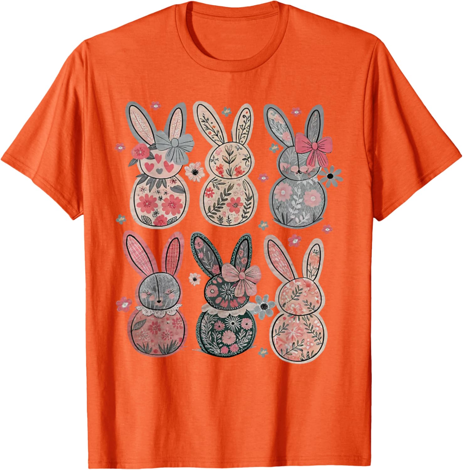 Cute Coquette Bow Easter Bunny Spring Flowers Pattern T-Shirt