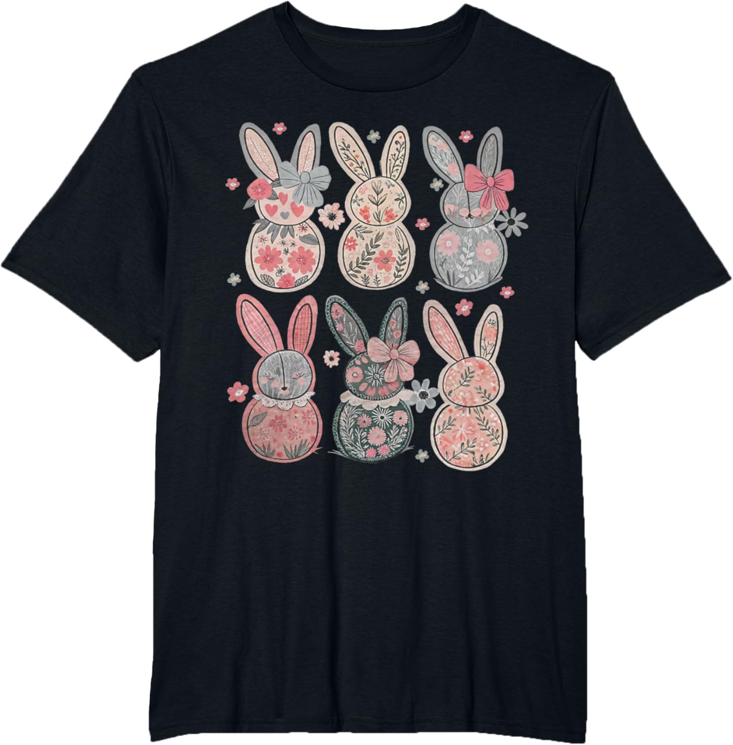 Cute Coquette Bow Easter Bunny Spring Flowers Pattern T-Shirt