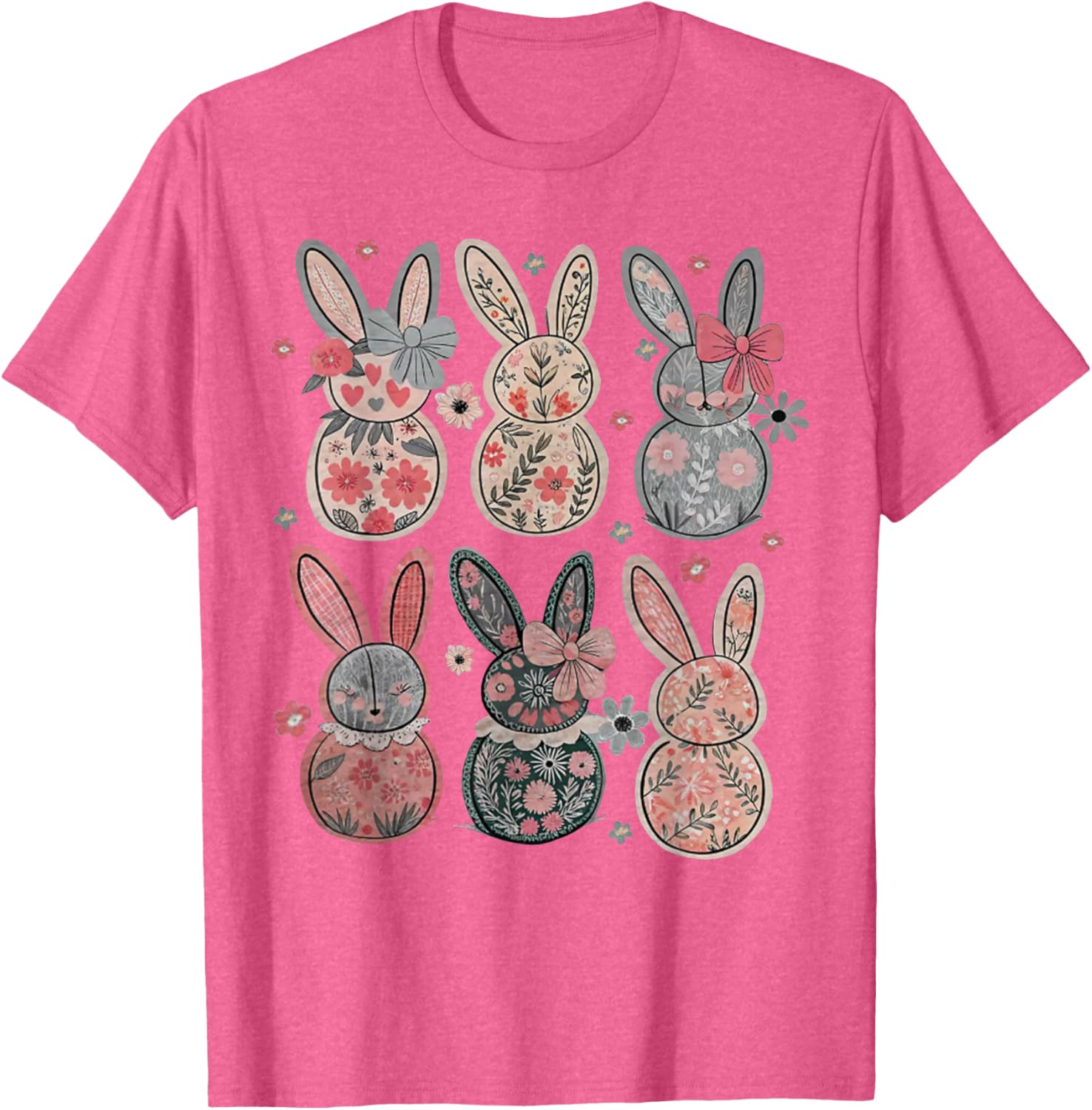 Cute Coquette Bow Easter Bunny Spring Flowers Pattern T-Shirt