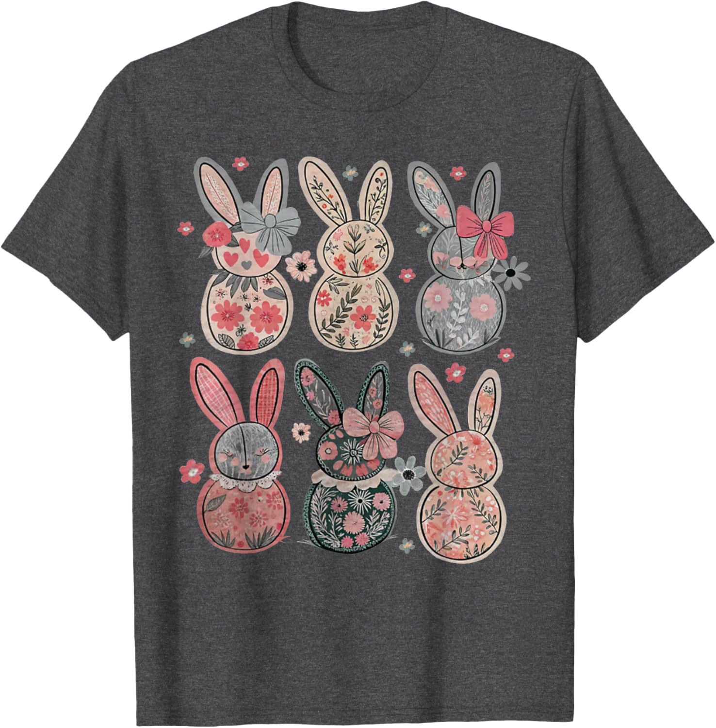 Cute Coquette Bow Easter Bunny Spring Flowers Pattern T-Shirt