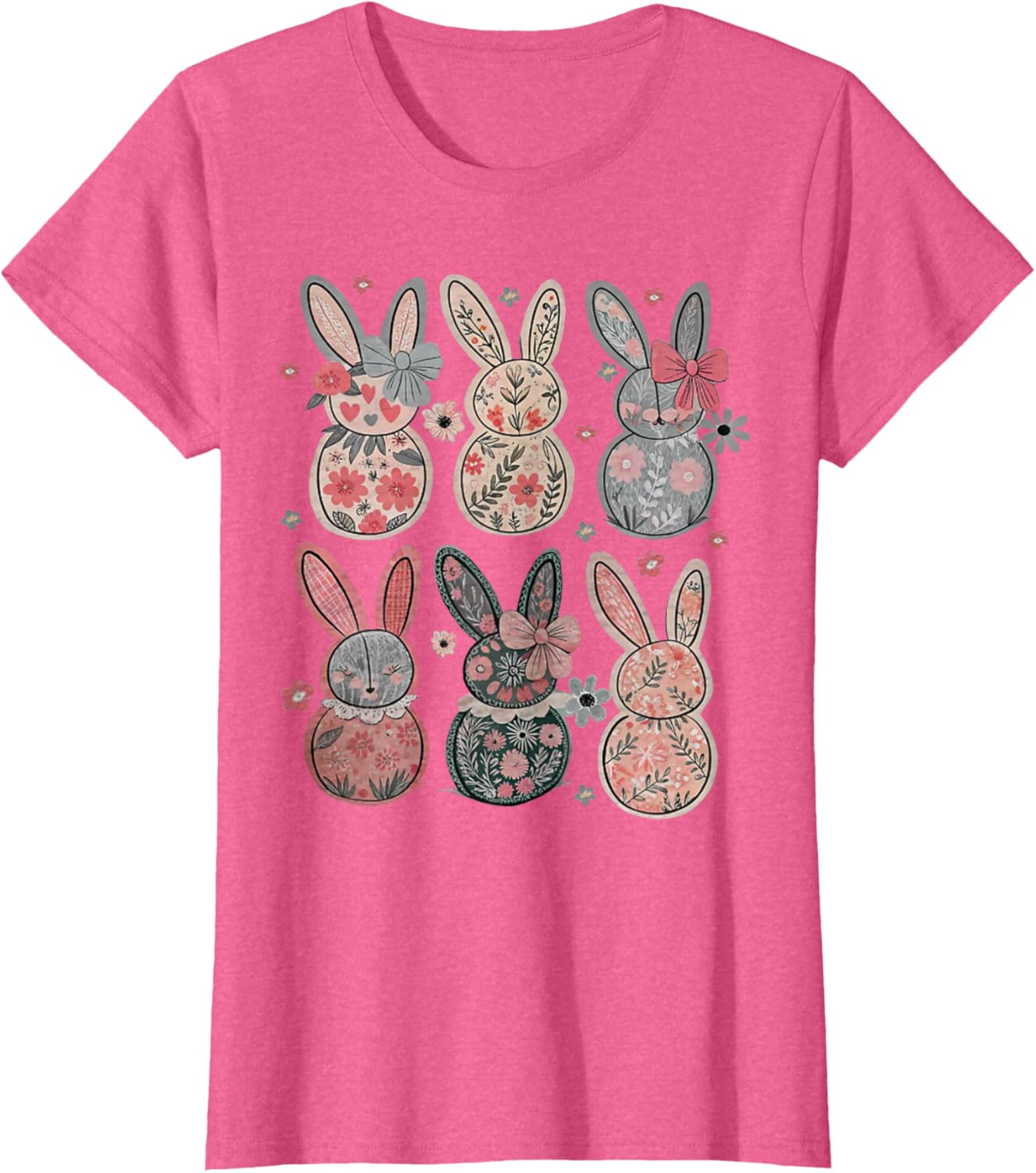 Cute Coquette Bow Easter Bunny Spring Flowers Pattern T-Shirt