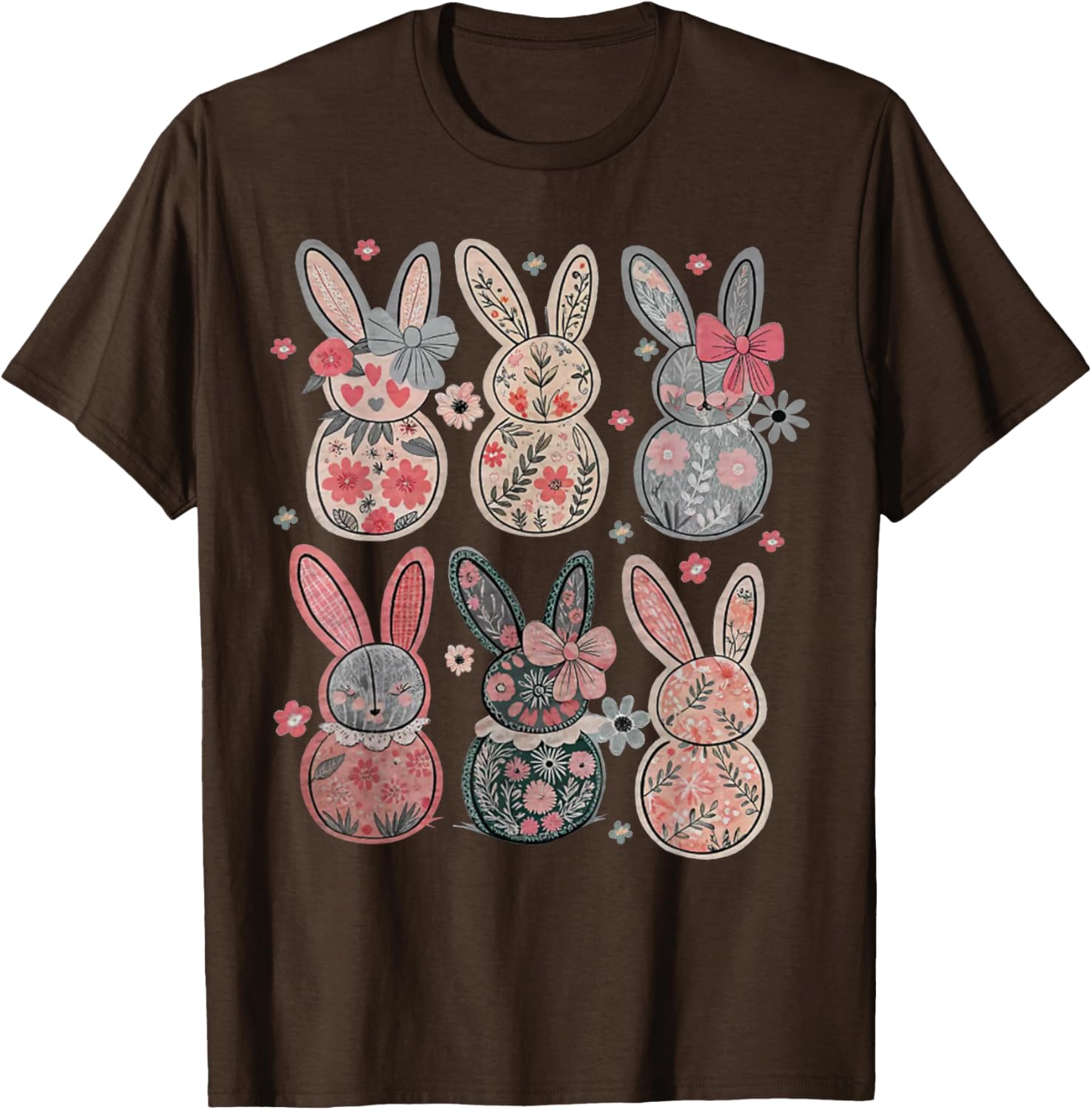 Cute Coquette Bow Easter Bunny Spring Flowers Pattern T-Shirt