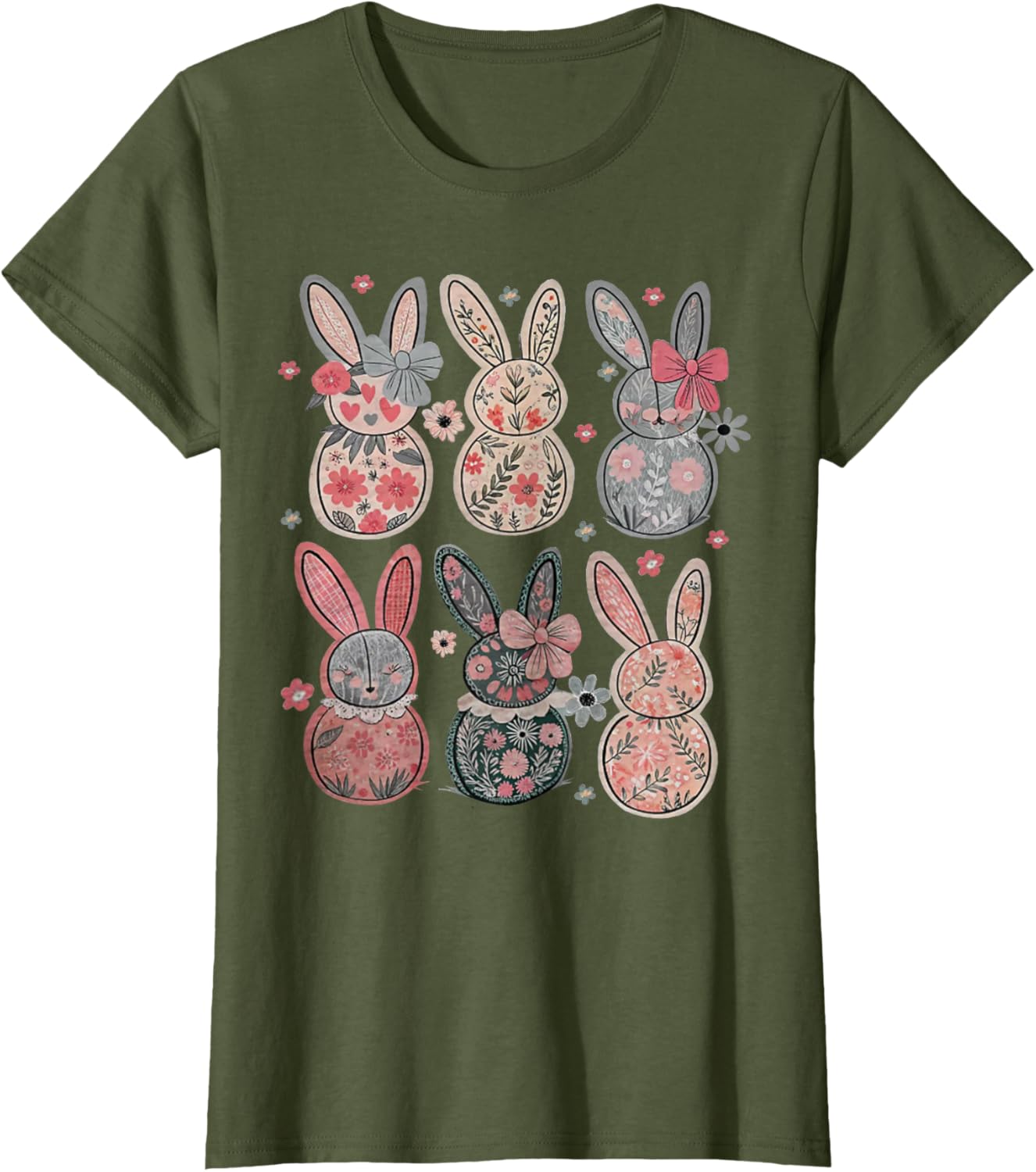 Cute Coquette Bow Easter Bunny Spring Flowers Pattern T-Shirt