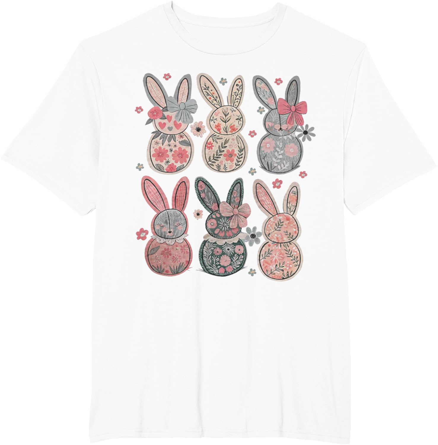 Cute Coquette Bow Easter Bunny Spring Flowers Pattern T-Shirt