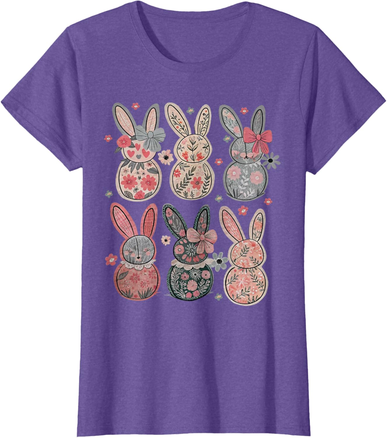 Cute Coquette Bow Easter Bunny Spring Flowers Pattern T-Shirt