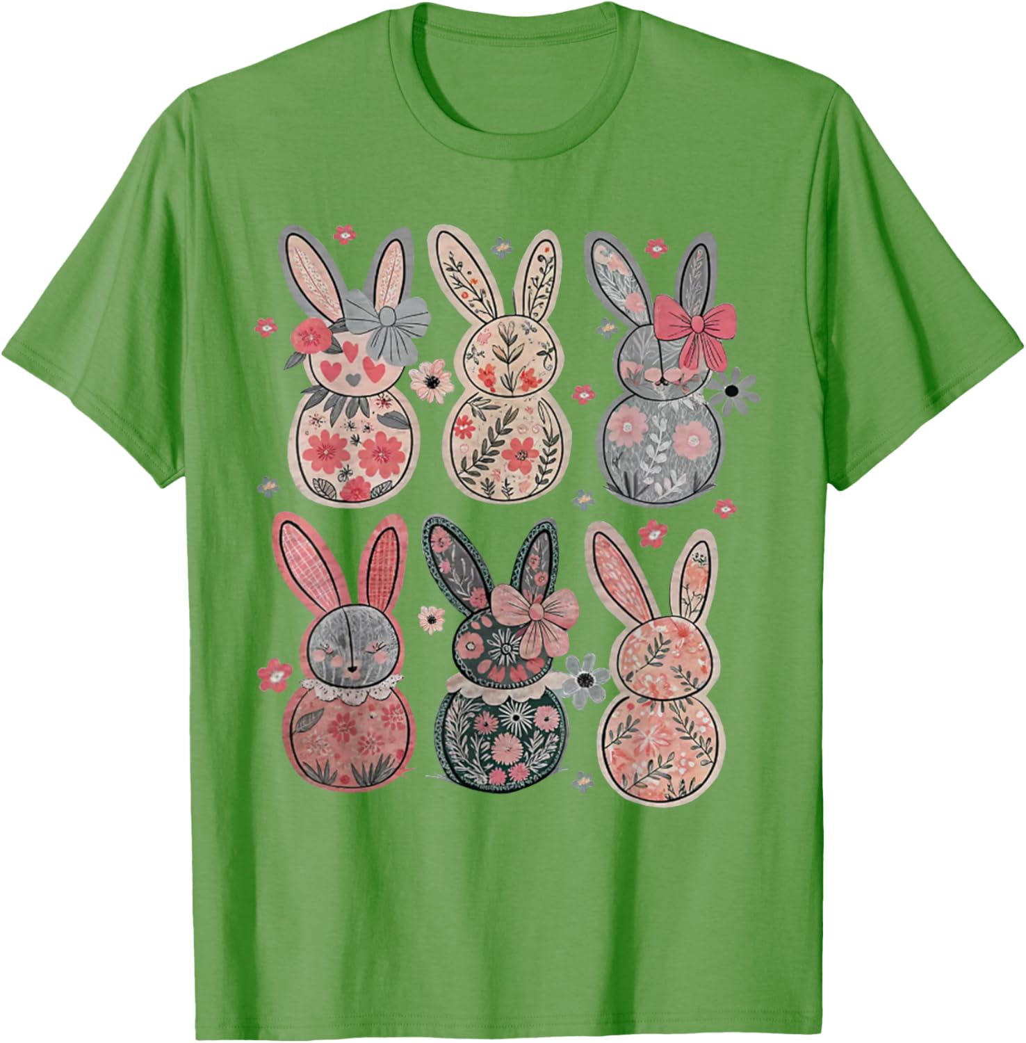 Cute Coquette Bow Easter Bunny Spring Flowers Pattern T-Shirt