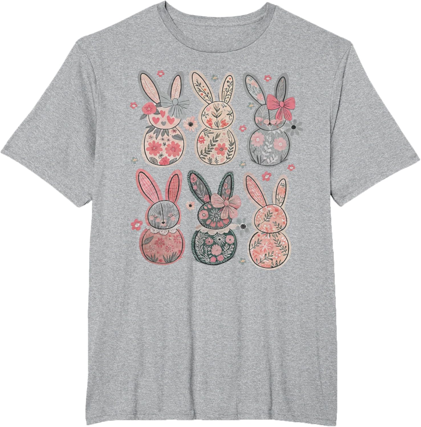 Cute Coquette Bow Easter Bunny Spring Flowers Pattern T-Shirt