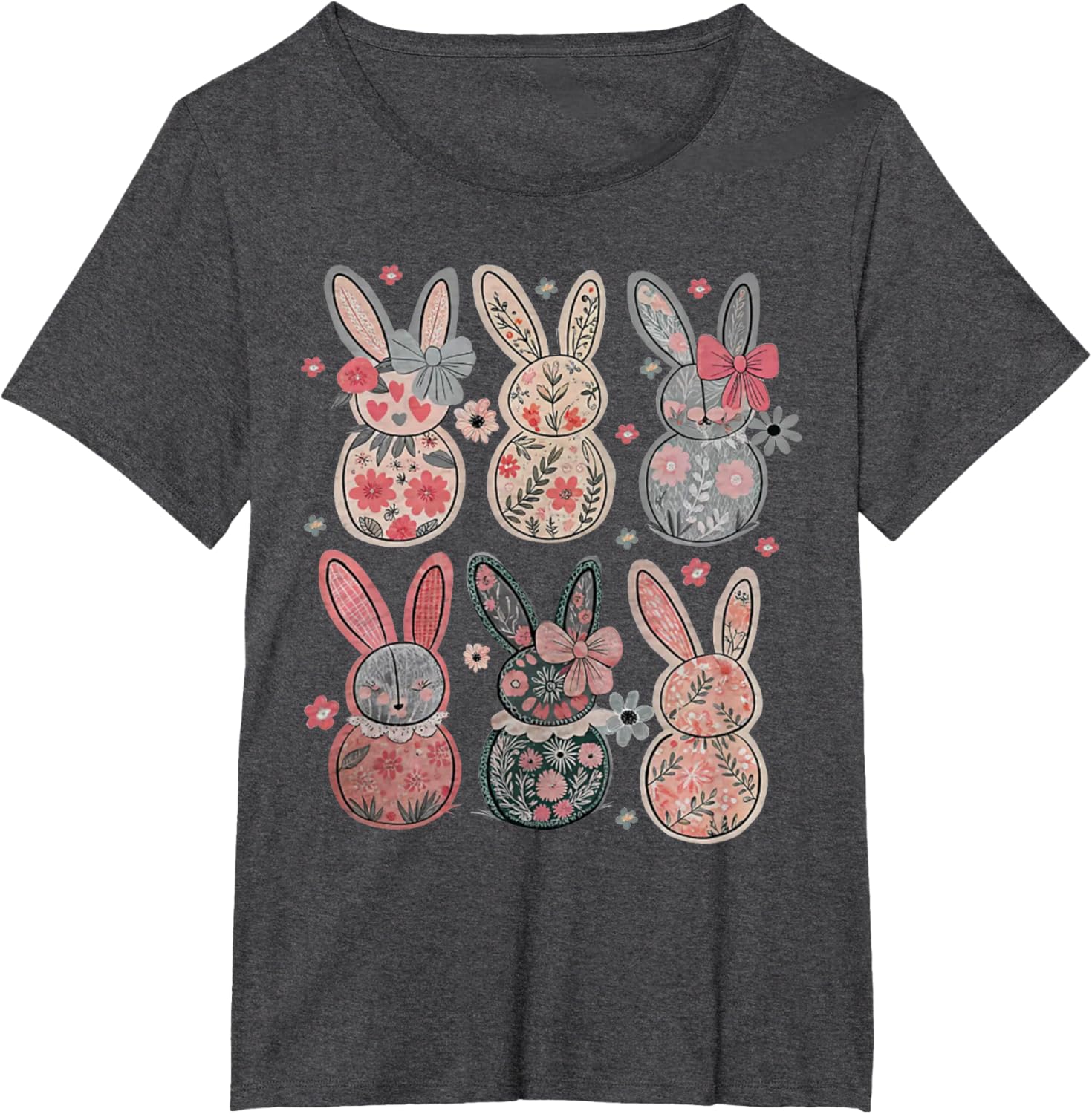 Cute Coquette Bow Easter Bunny Spring Flowers Pattern T-Shirt