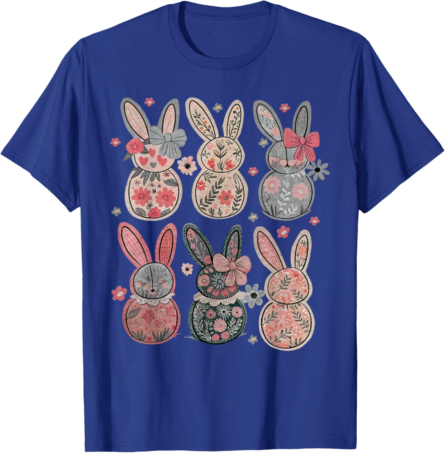 Cute Coquette Bow Easter Bunny Spring Flowers Pattern T-Shirt