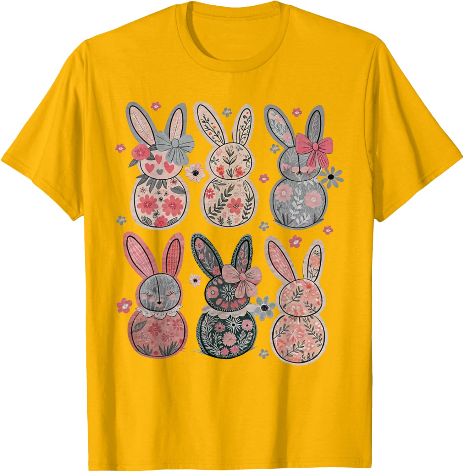 Cute Coquette Bow Easter Bunny Spring Flowers Pattern T-Shirt