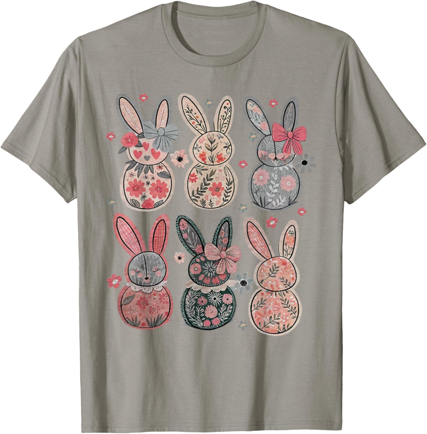 Cute Coquette Bow Easter Bunny Spring Flowers Pattern T-Shirt