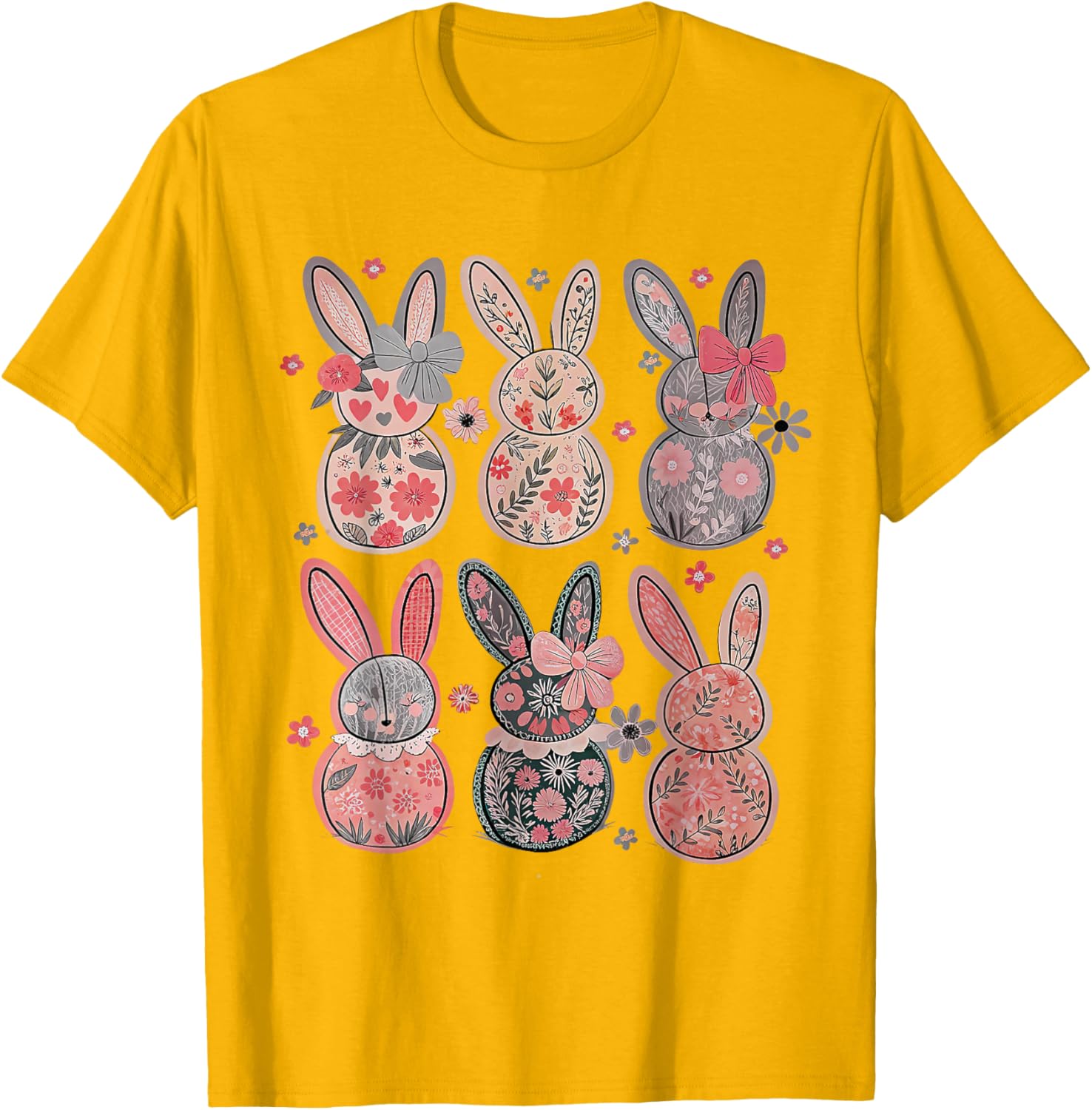 Cute Coquette Bow Easter Floral Bunny Spring Flowers Pattern T-Shirt