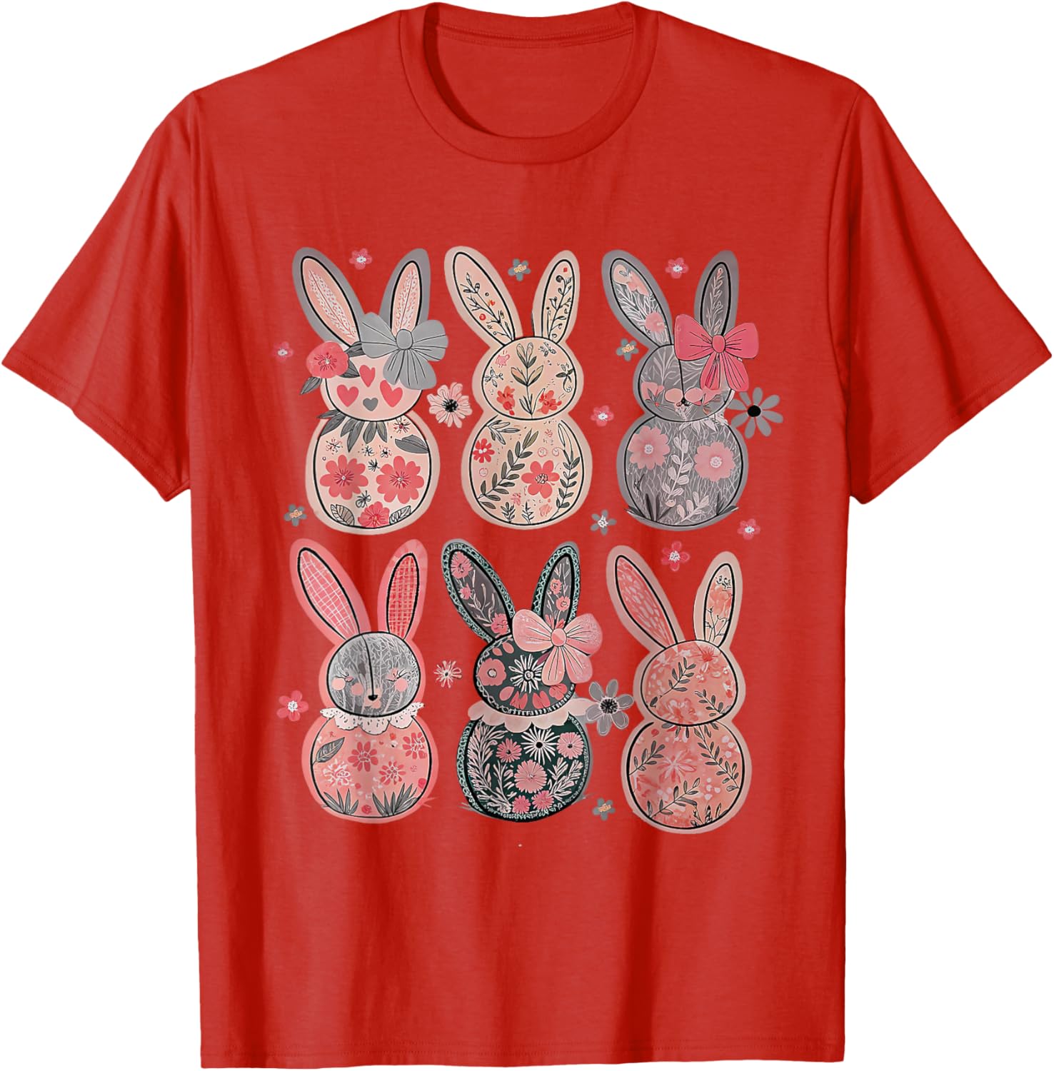 Cute Coquette Bow Easter Floral Bunny Spring Flowers Pattern T-Shirt