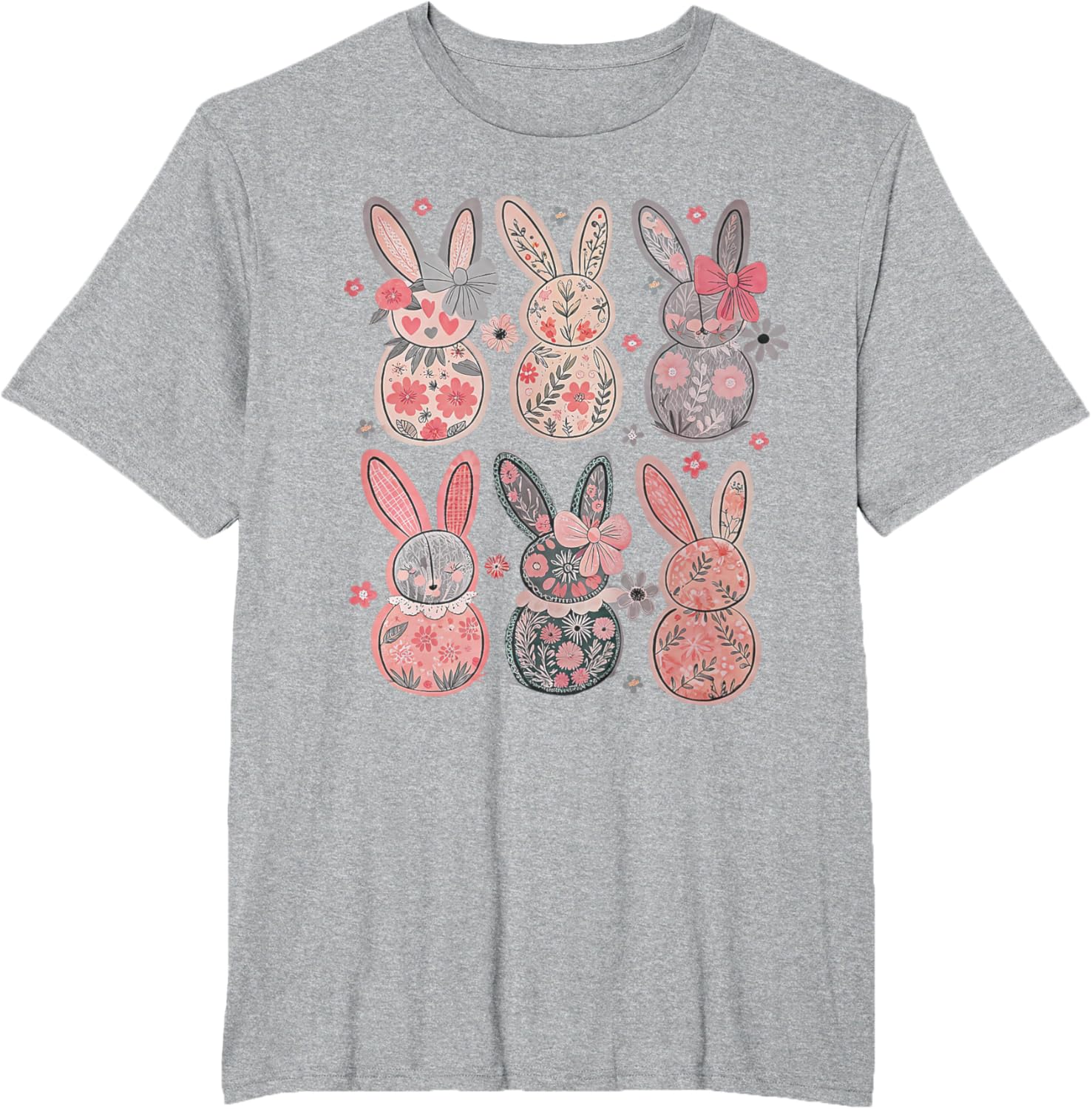 Cute Coquette Bow Easter Floral Bunny Spring Flowers Pattern T-Shirt