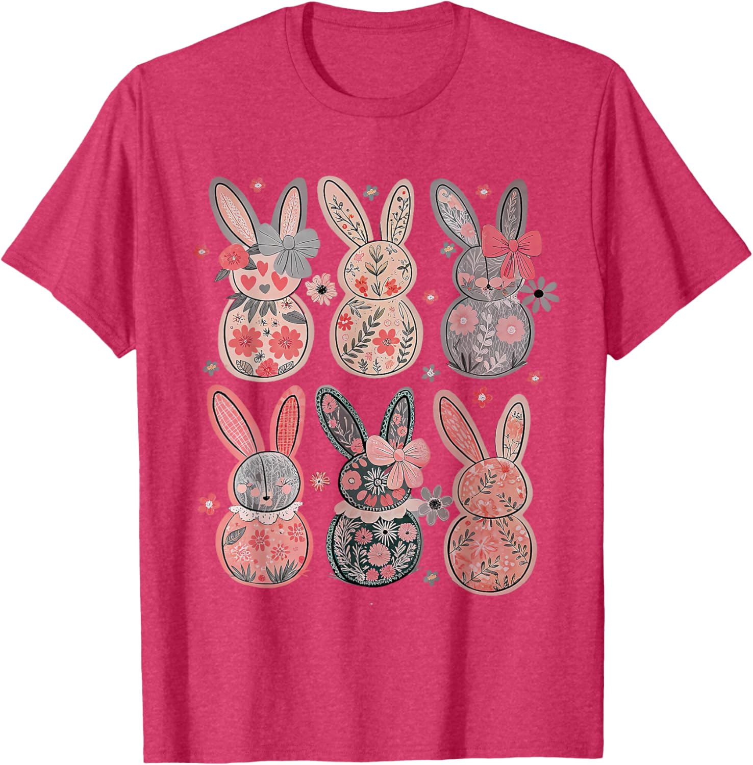 Cute Coquette Bow Easter Floral Bunny Spring Flowers Pattern T-Shirt