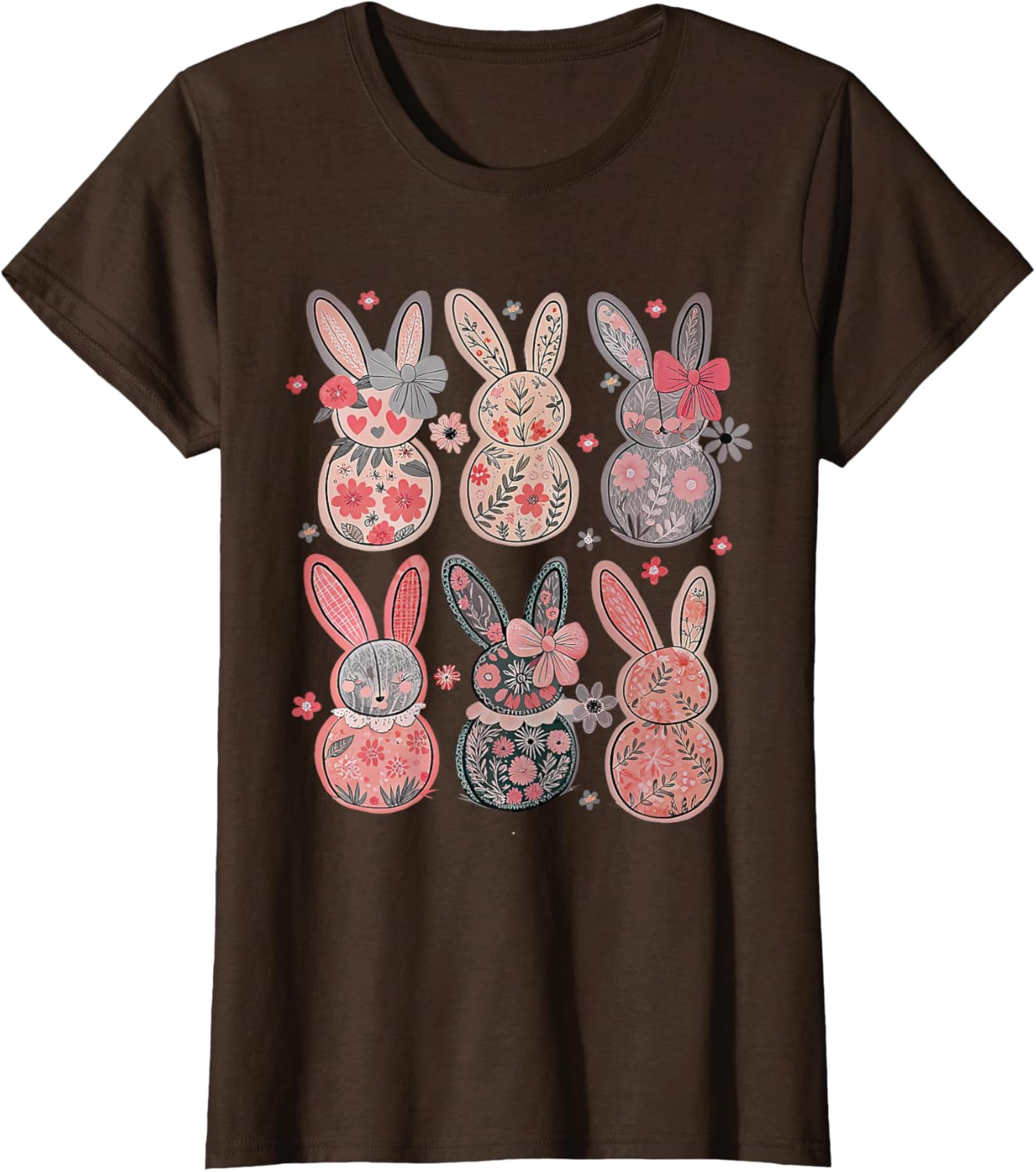 Cute Coquette Bow Easter Floral Bunny Spring Flowers Pattern T-Shirt