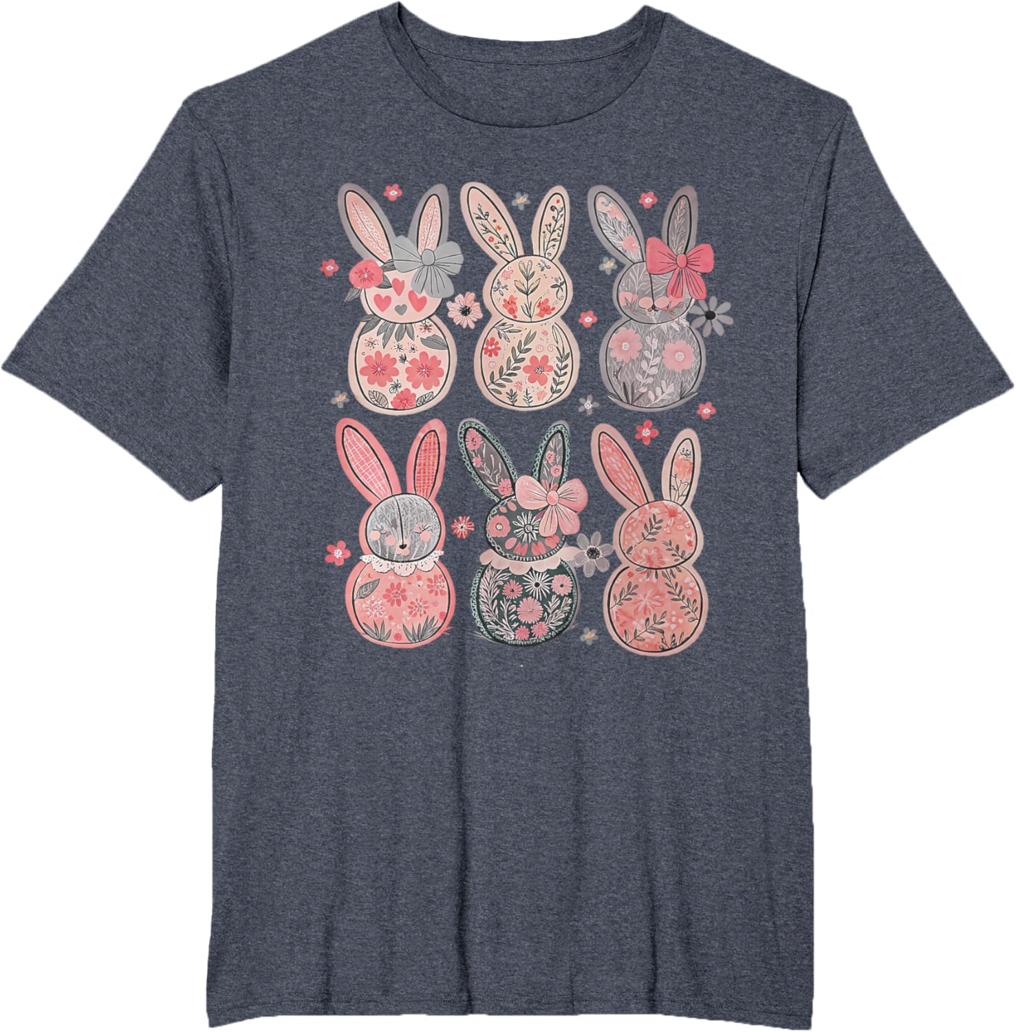 Cute Coquette Bow Easter Floral Bunny Spring Flowers Pattern T-Shirt