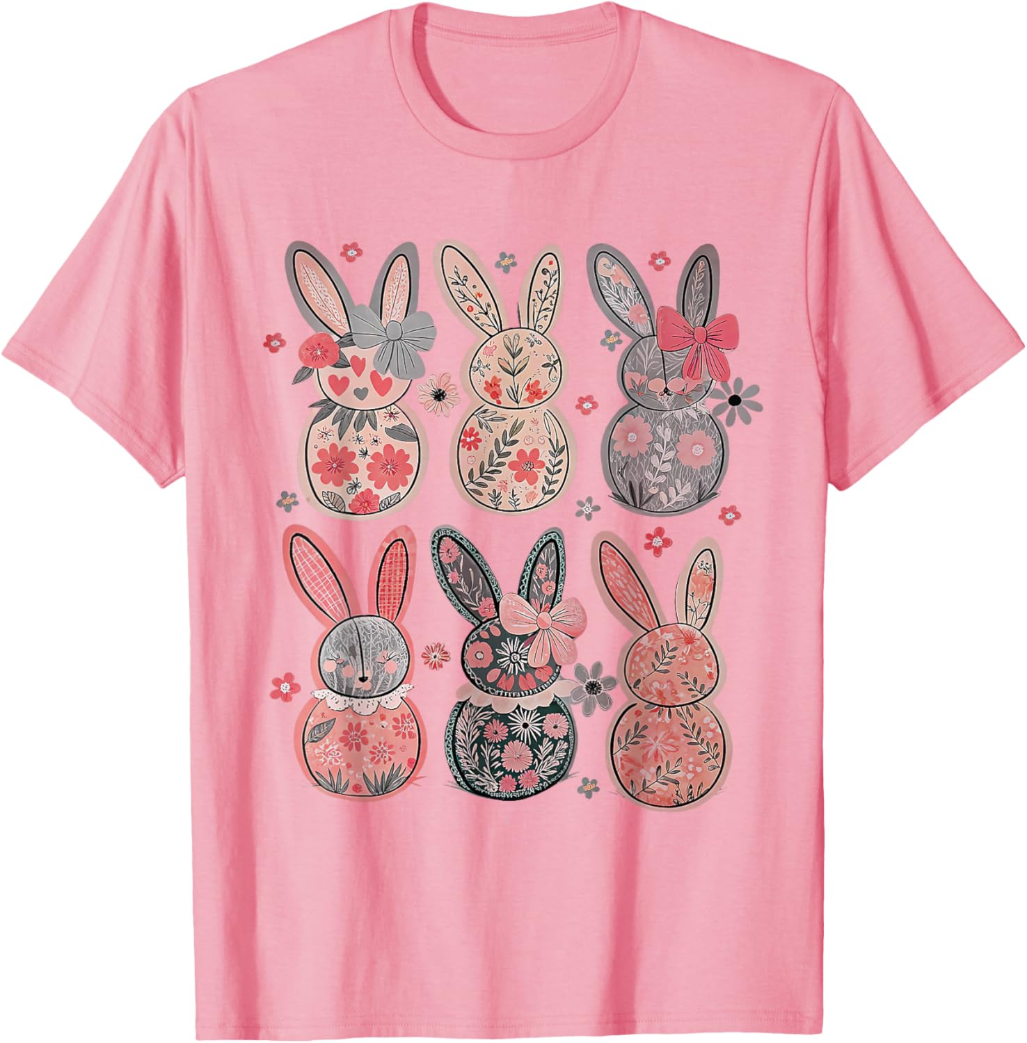 Cute Coquette Bow Easter Floral Bunny Spring Flowers Pattern T-Shirt