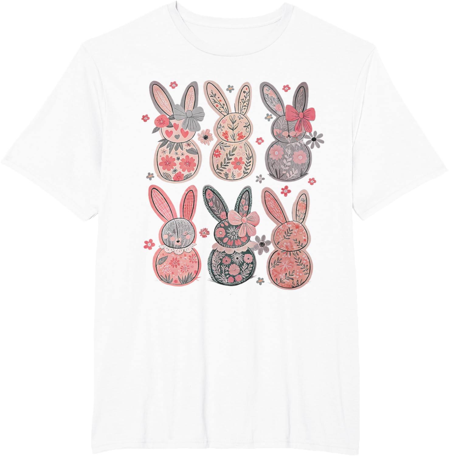 Cute Coquette Bow Easter Floral Bunny Spring Flowers Pattern T-Shirt