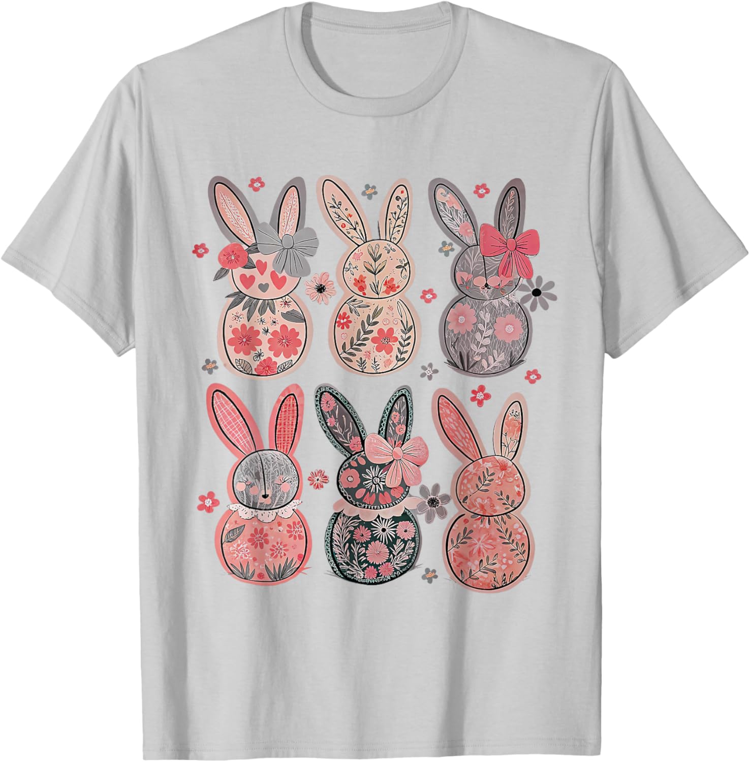 Cute Coquette Bow Easter Floral Bunny Spring Flowers Pattern T-Shirt