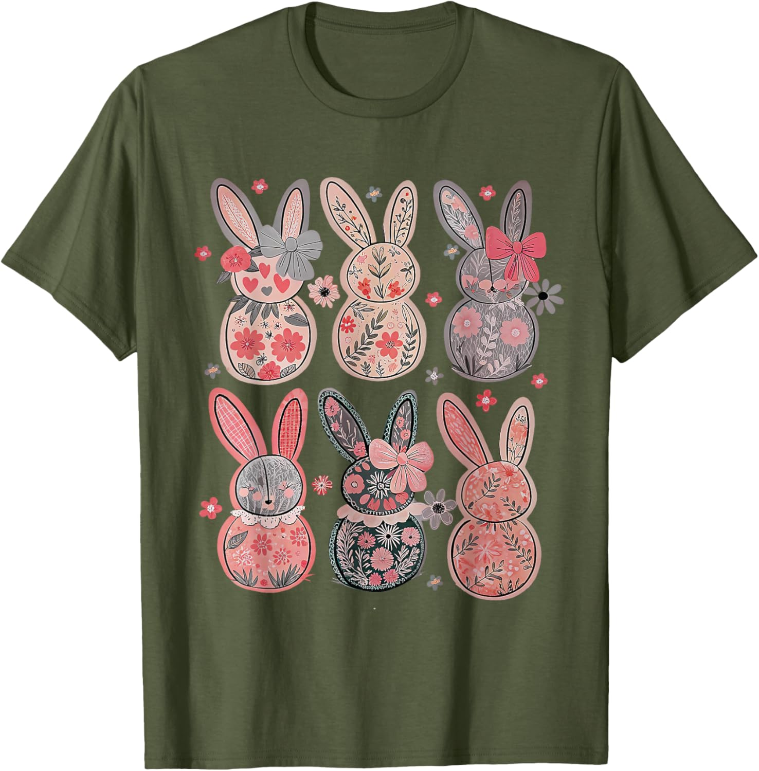 Cute Coquette Bow Easter Floral Bunny Spring Flowers Pattern T-Shirt