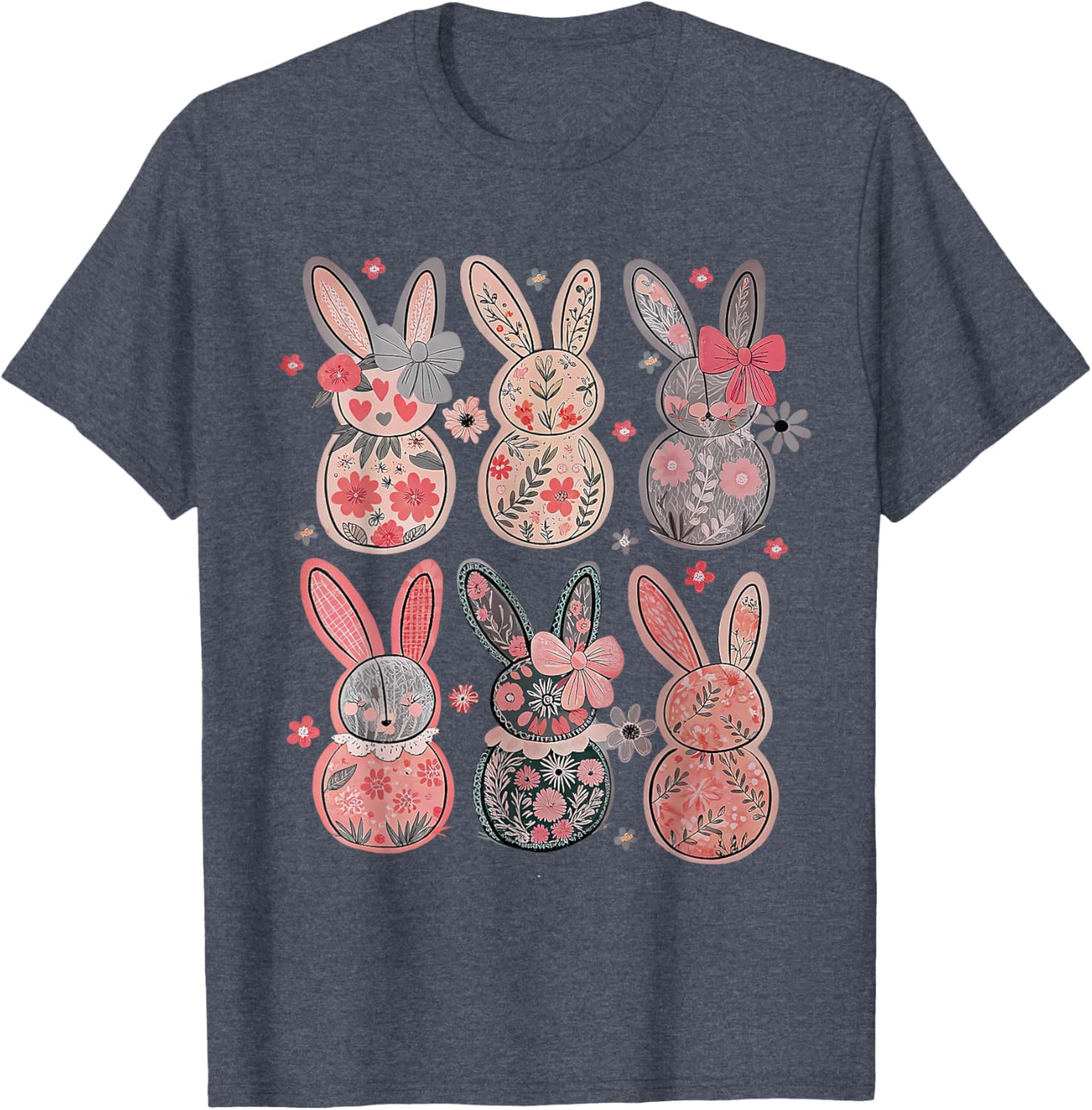 Cute Coquette Bow Easter Floral Bunny Spring Flowers Pattern T-Shirt