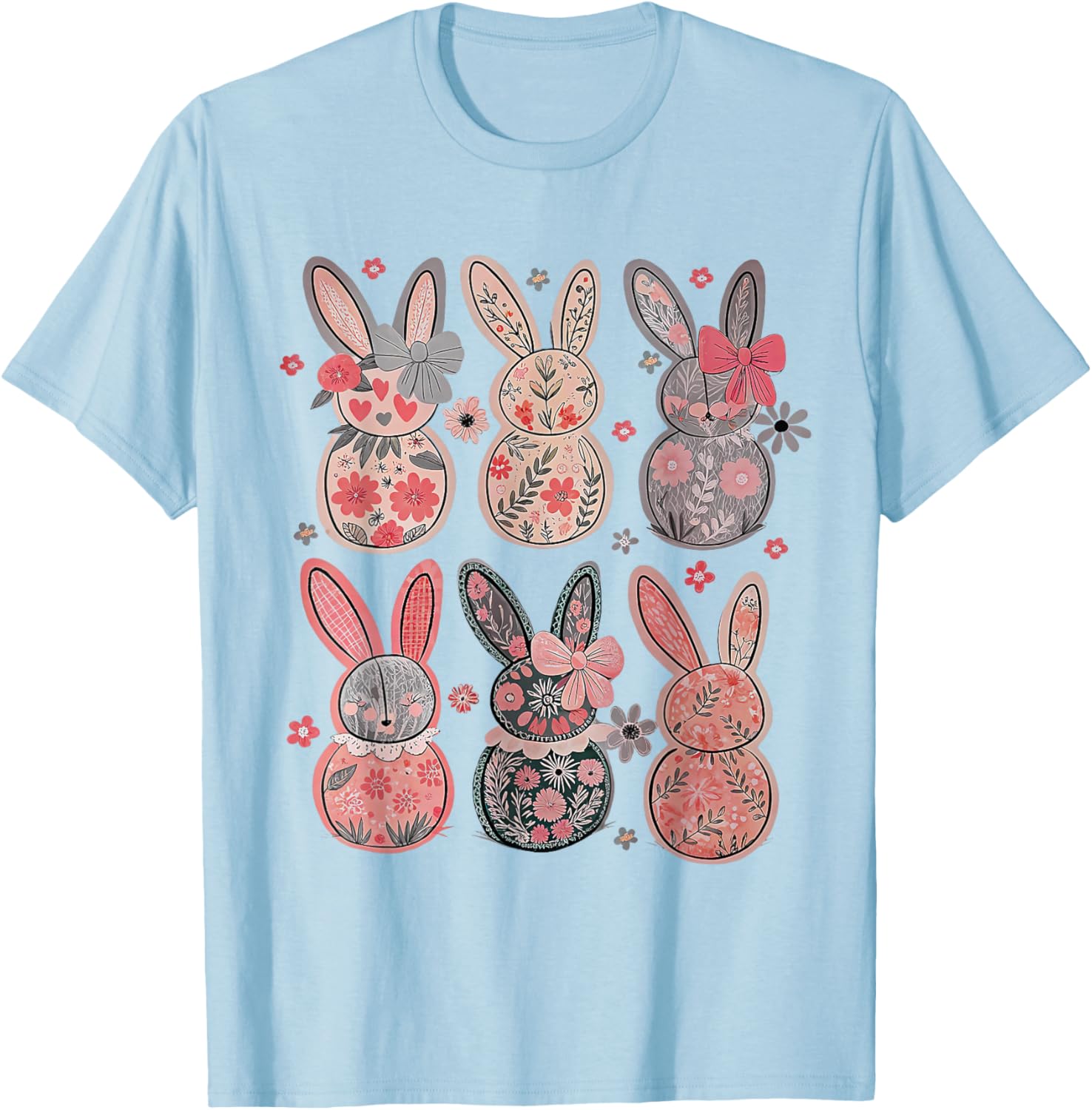 Cute Coquette Bow Easter Floral Bunny Spring Flowers Pattern T-Shirt