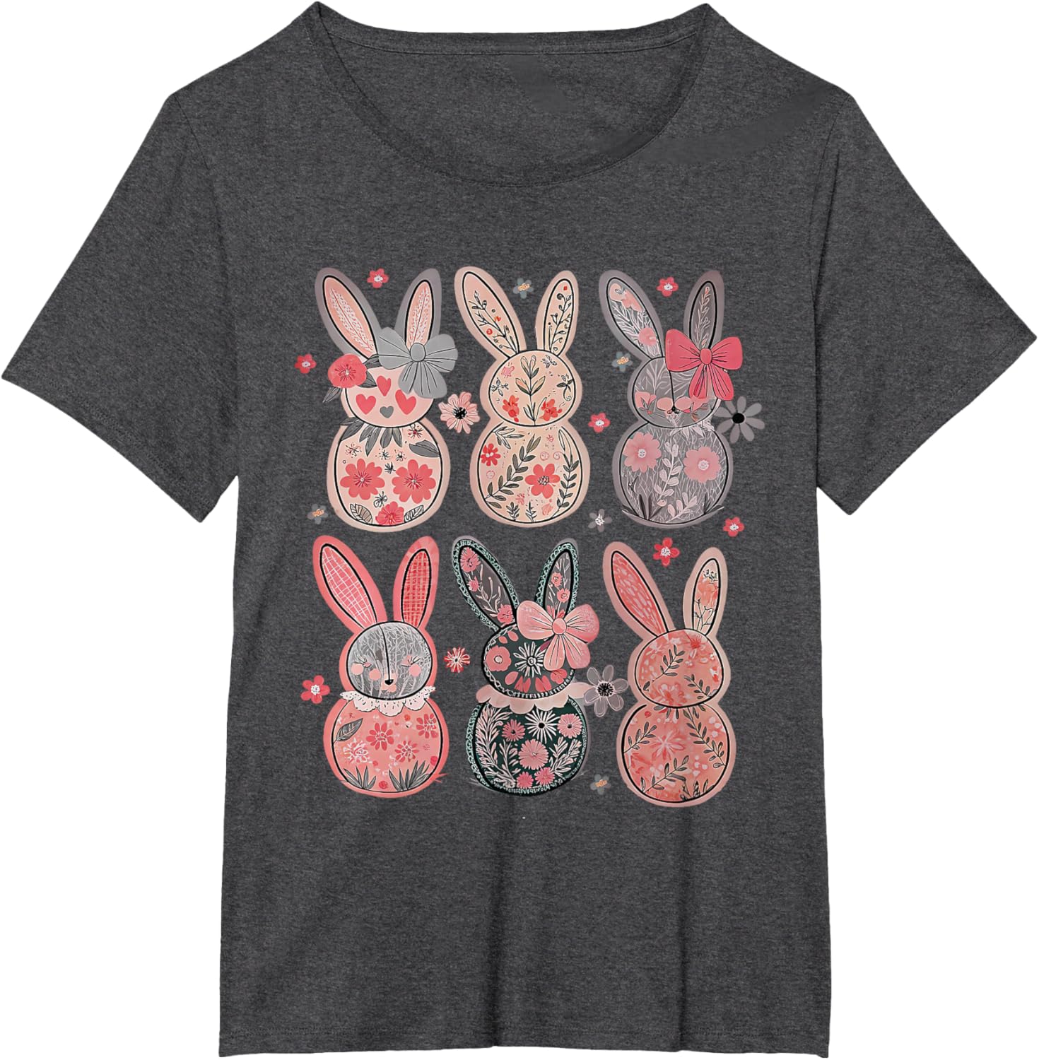 Cute Coquette Bow Easter Floral Bunny Spring Flowers Pattern T-Shirt