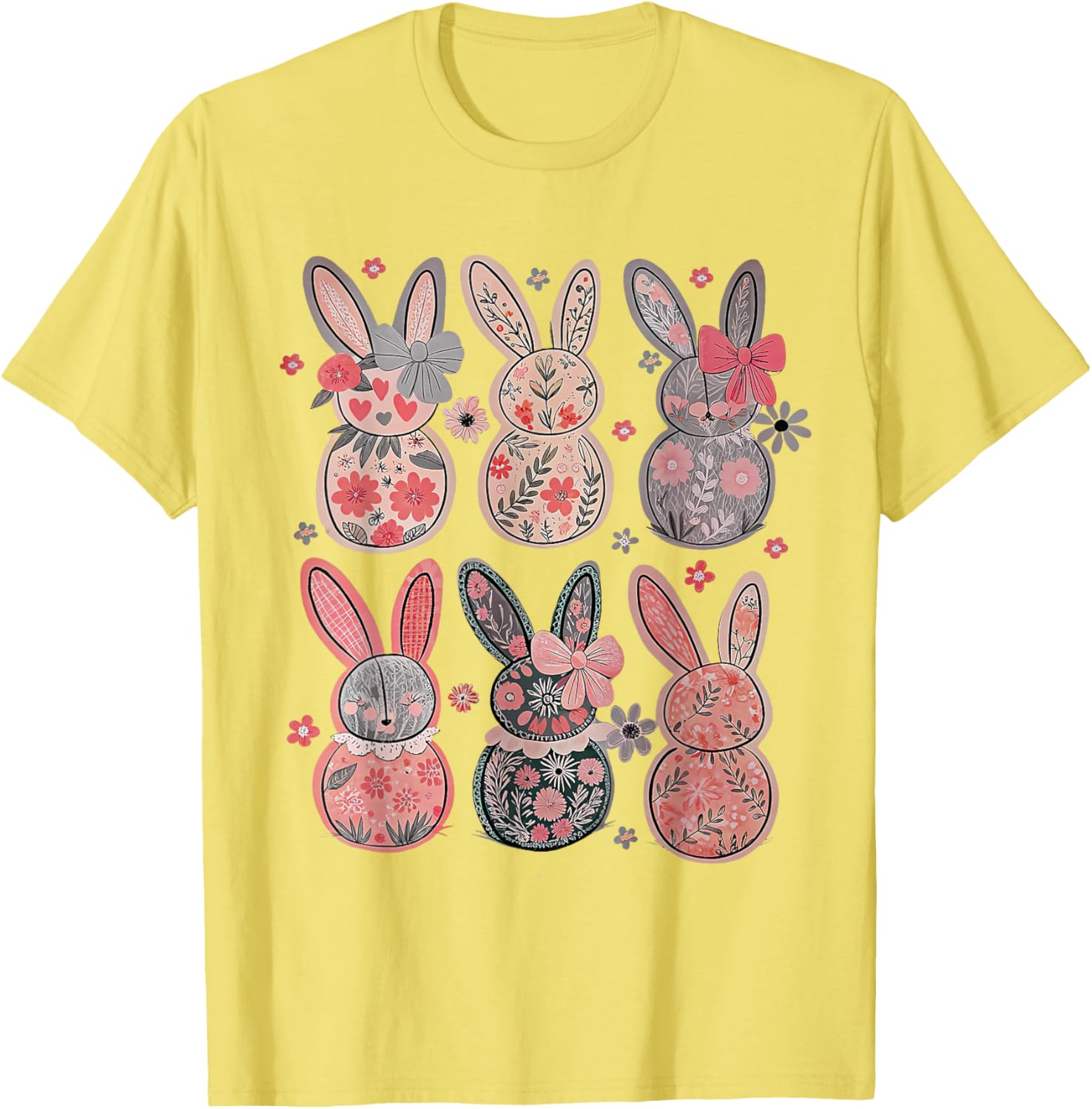 Cute Coquette Bow Easter Floral Bunny Spring Flowers Pattern T-Shirt