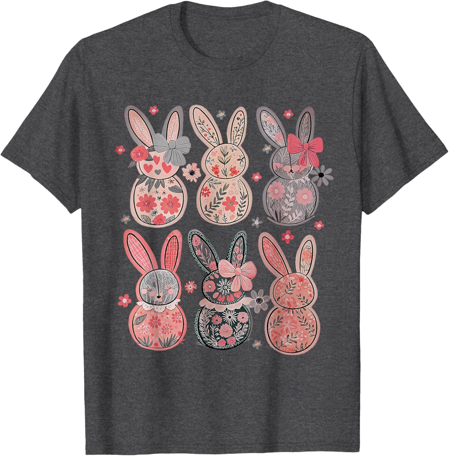 Cute Coquette Bow Easter Floral Bunny Spring Flowers Pattern T-Shirt