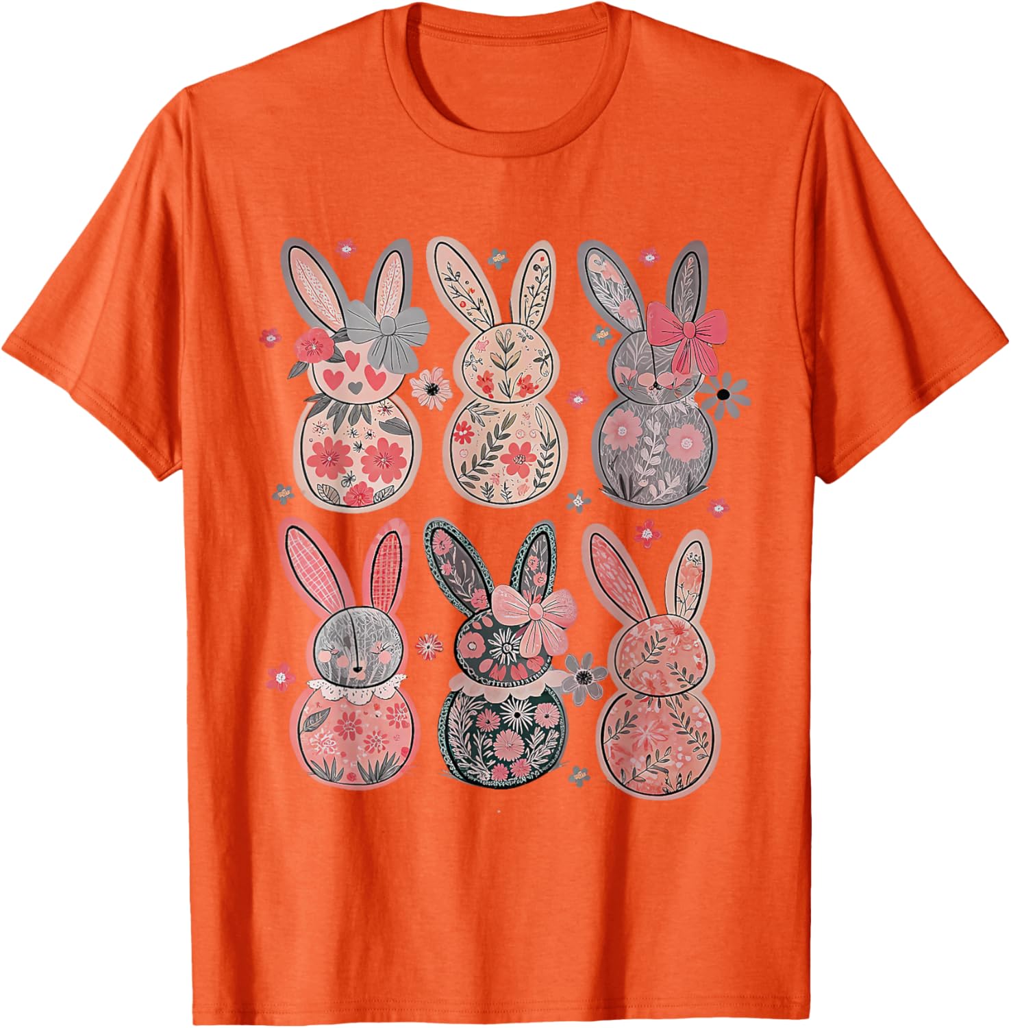 Cute Coquette Bow Easter Floral Bunny Spring Flowers Pattern T-Shirt