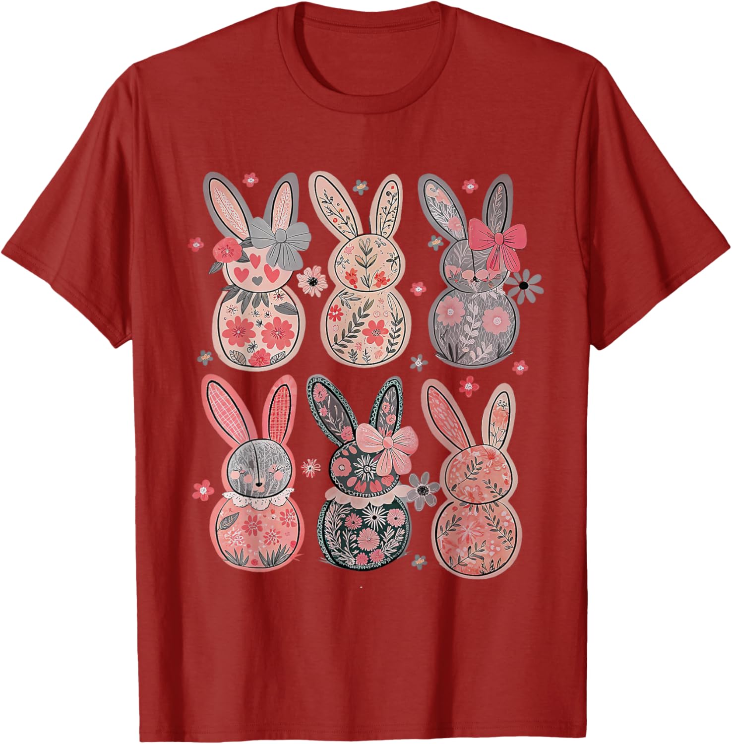 Cute Coquette Bow Easter Floral Bunny Spring Flowers Pattern T-Shirt