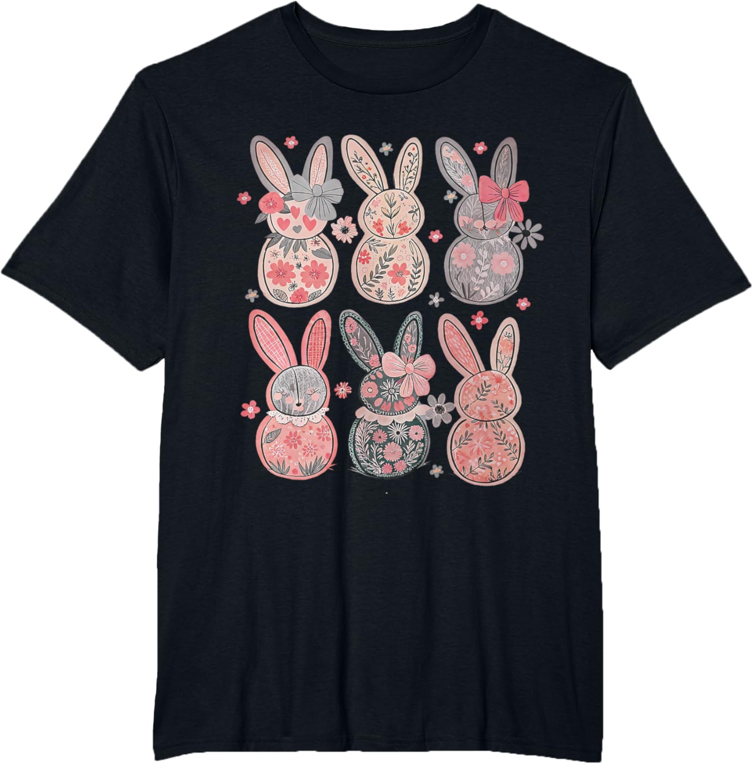 Cute Coquette Bow Easter Floral Bunny Spring Flowers Pattern T-Shirt